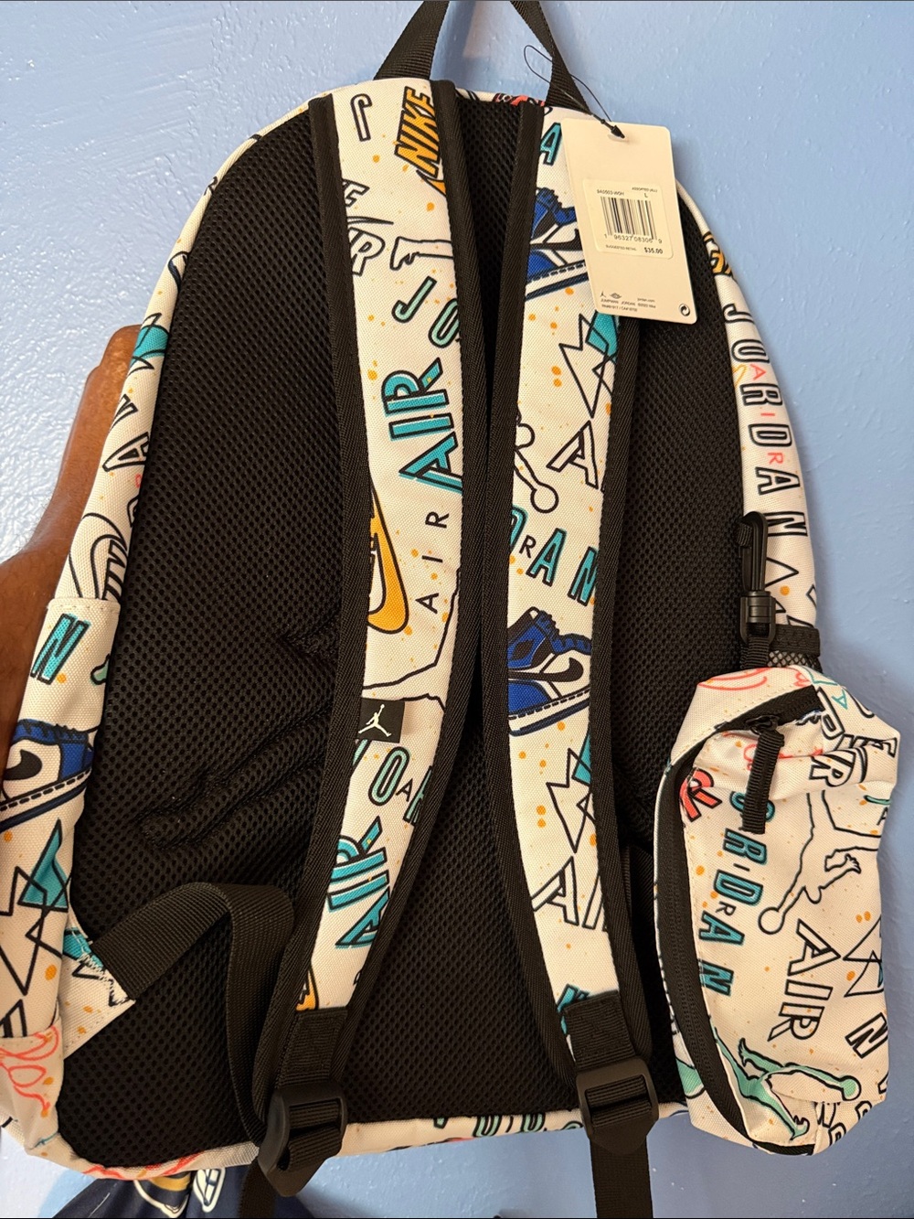 Jordan White Multi-Color Logo Print Backpack - Picture 2 of 6